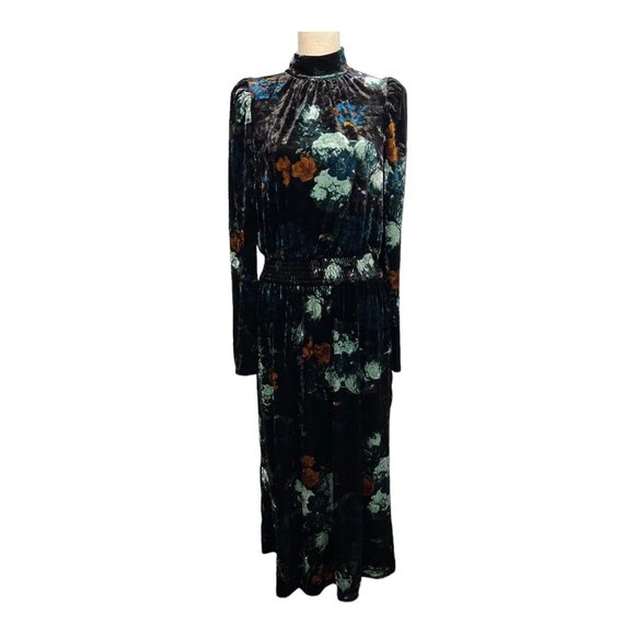 Ryegrass Dresses Ryegrass Womens L Black Velvet Floral High Mock